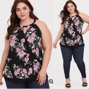TORRID Black Floral Keyhole & Lace Goddess Tank